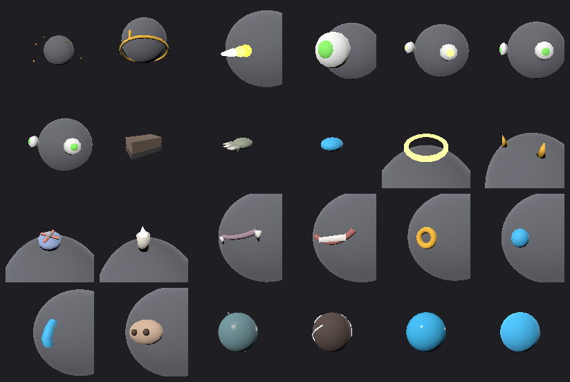 Every component in the pack, rendered through the same preview the character editor uses. This contact sheet is now generated as one image, so a change to the art or the framing shows up as a picture that looks different rather than as nobody noticing.