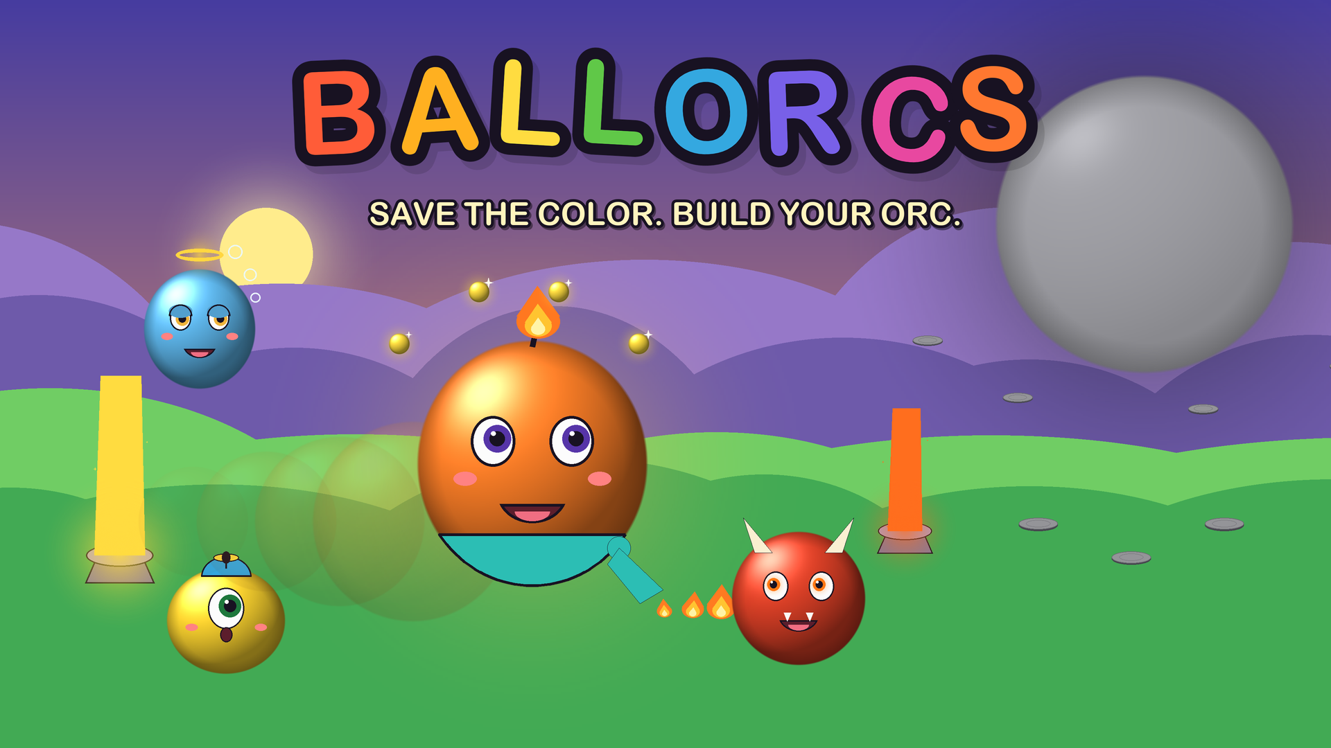 The placeholder key art — compositions and copy to keep, style to replace.